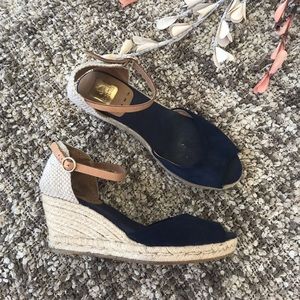 Kanna Blue Suede Woven Espadrille Heels Sandals